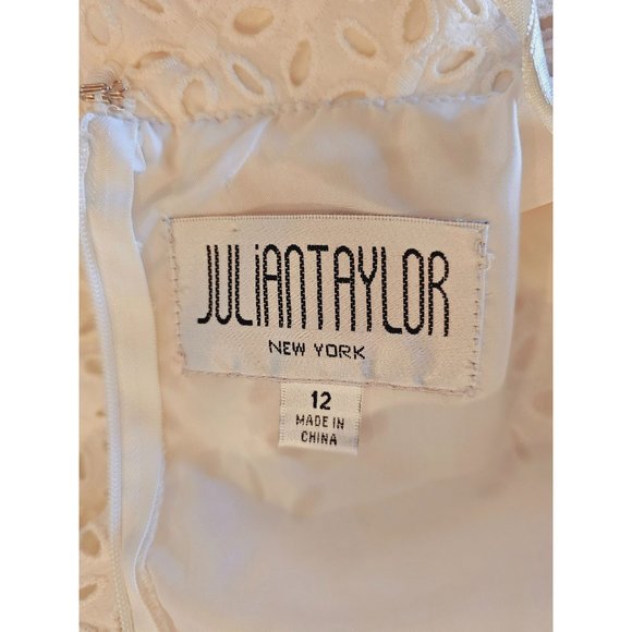 Julian Taylor vintage dress size 12 faux wrap wrap collar eyelet white pockets - Picture 5 of 16